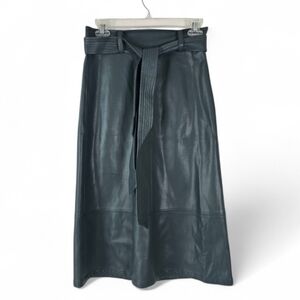 Current Air Faux Leather Belted A-line Midi Skirt XS Blue/Green